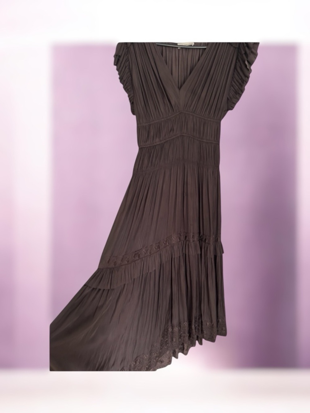 Ulla Johnson Chocolate Brown Pleated Midi Dress